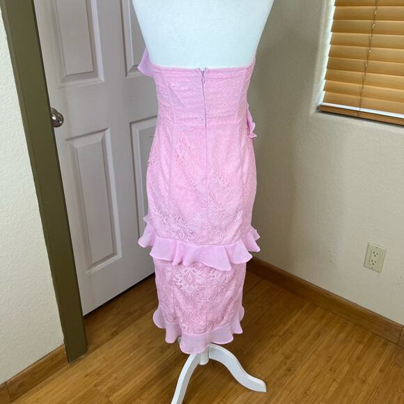 NWT Lovers + Friends Harris Pink Lace Strapless Midi Dress. - Picture 9 of 10